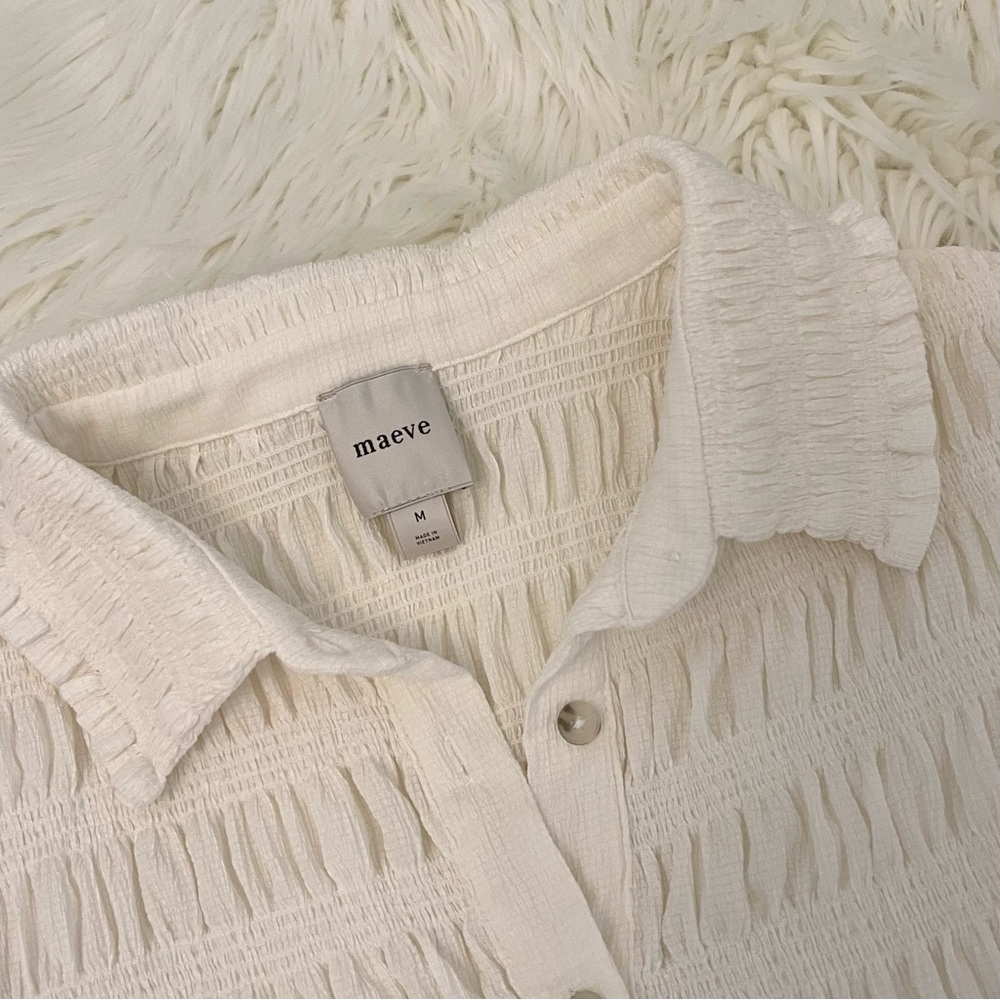 Anthropologie White Ruffled Button-Front Blouse - Picture 5 of 15